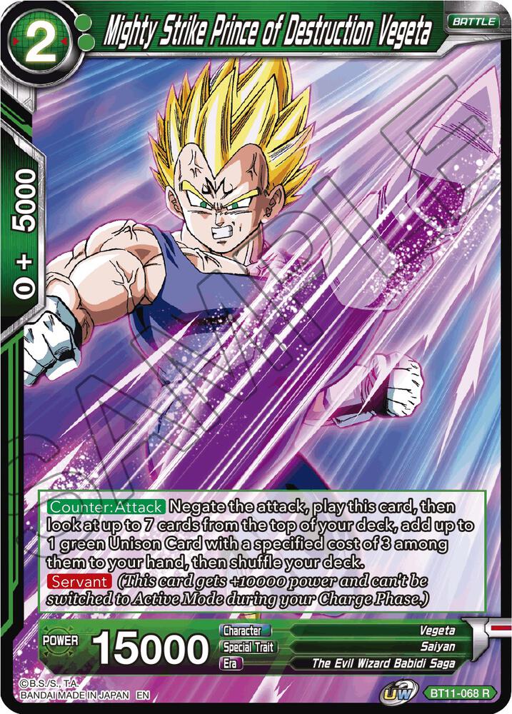 Mighty Strike Prince of Destruction Vegeta BT11-068 card from Vermilion Bloodline