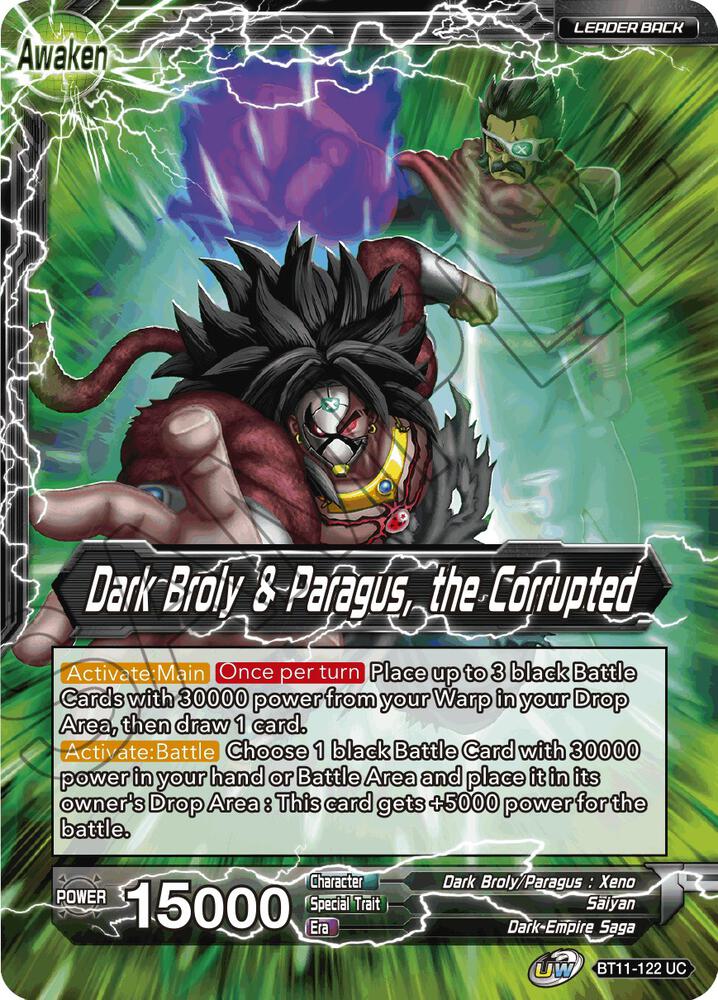 Dark Broly & Paragus // Dark Broly & Paragus, the Corrupted BT11-122 card from Vermilion Bloodline