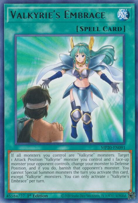 Valkyrie's Embrace MP20-EN091 card from 2020 Tin of Lost Memories