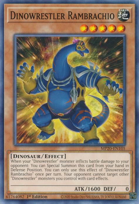 Dinowrestler Rambrachio MP20-EN105 card from 2020 Tin of Lost Memories