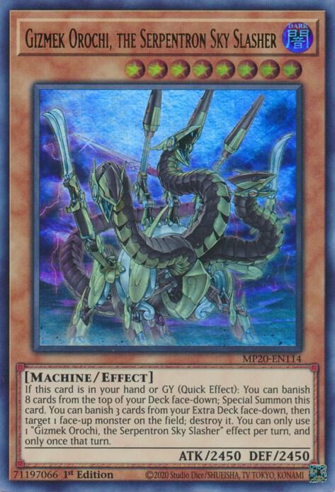 Gizmek Orochi, the Serpentron Sky Slasher MP20-EN114 card from 2020 Tin of Lost Memories