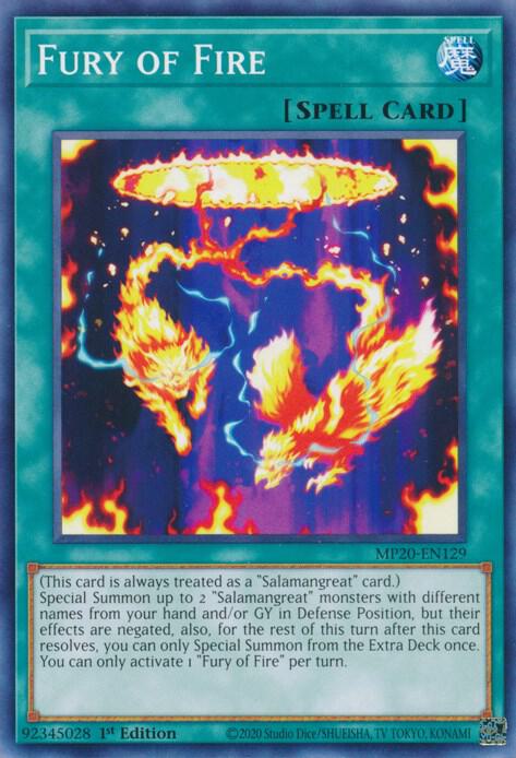 Fury of Fire MP20-EN129 card from 2020 Tin of Lost Memories
