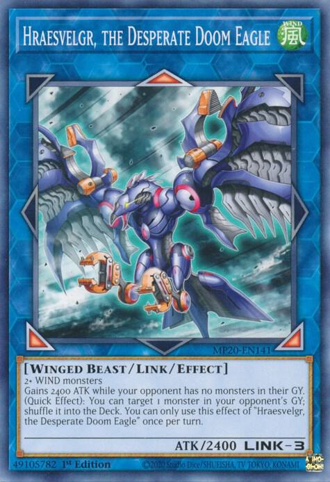 Hraesvelgr, the Desperate Doom Eagle MP20-EN141 card from 2020 Tin of Lost Memories