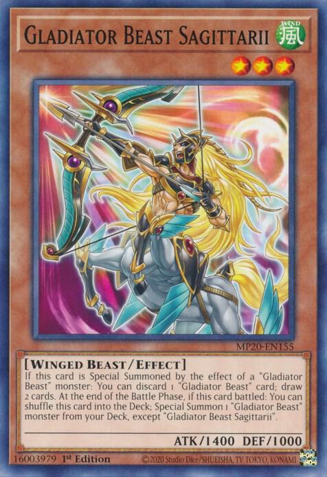 Gladiator Beast Sagittarii MP20-EN155 card from 2020 Tin of Lost Memories