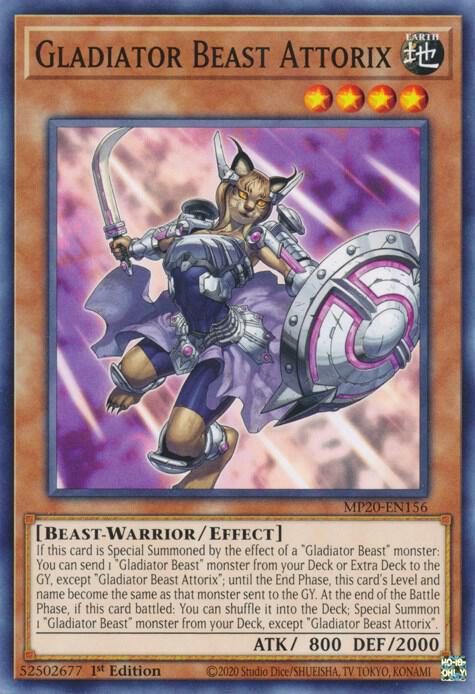 Gladiator Beast Attorix MP20-EN156 card from 2020 Tin of Lost Memories