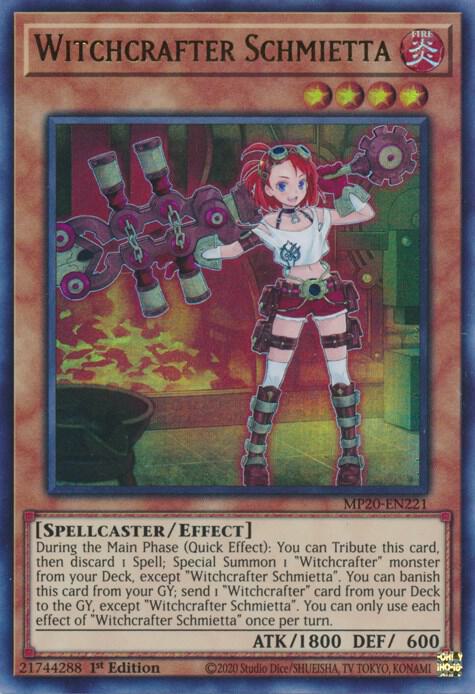Witchcrafter Schmietta MP20-EN221 card from 2020 Tin of Lost Memories