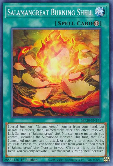 Salamangreat Burning Shell MP20-EN179 card from 2020 Tin of Lost Memories