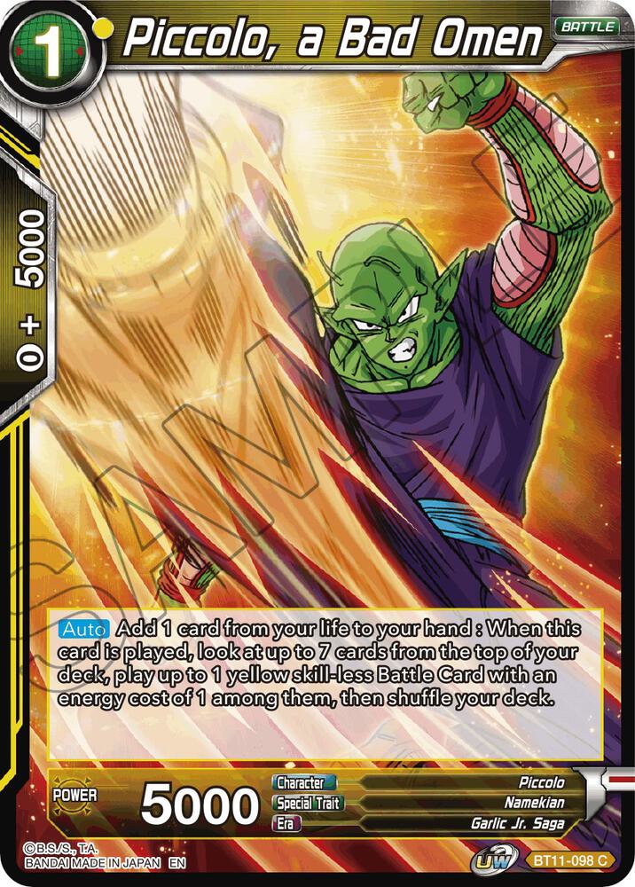 Piccolo, a Bad Omen BT11-098 card from Vermilion Bloodline