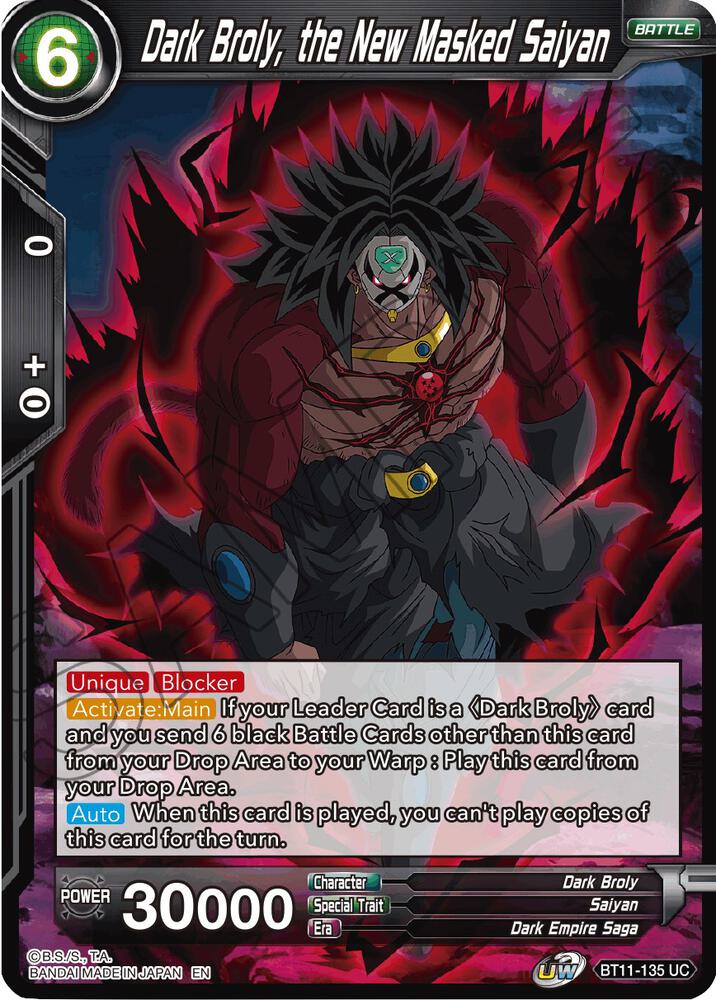 Dark Broly, the New Masked Saiyan BT11-135 card from Vermilion Bloodline
