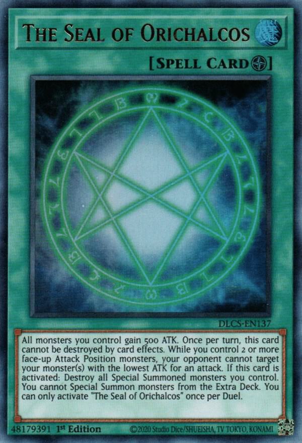 The Seal of Orichalcos DLCS-EN137 card from Dragons of Legend: The Complete Series
