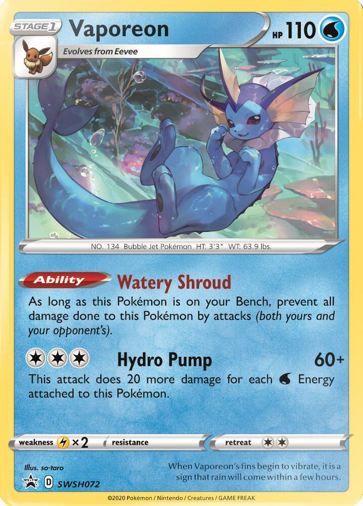 Vaporeon SWSH072 card from SWSH: Sword & Shield Promo Cards