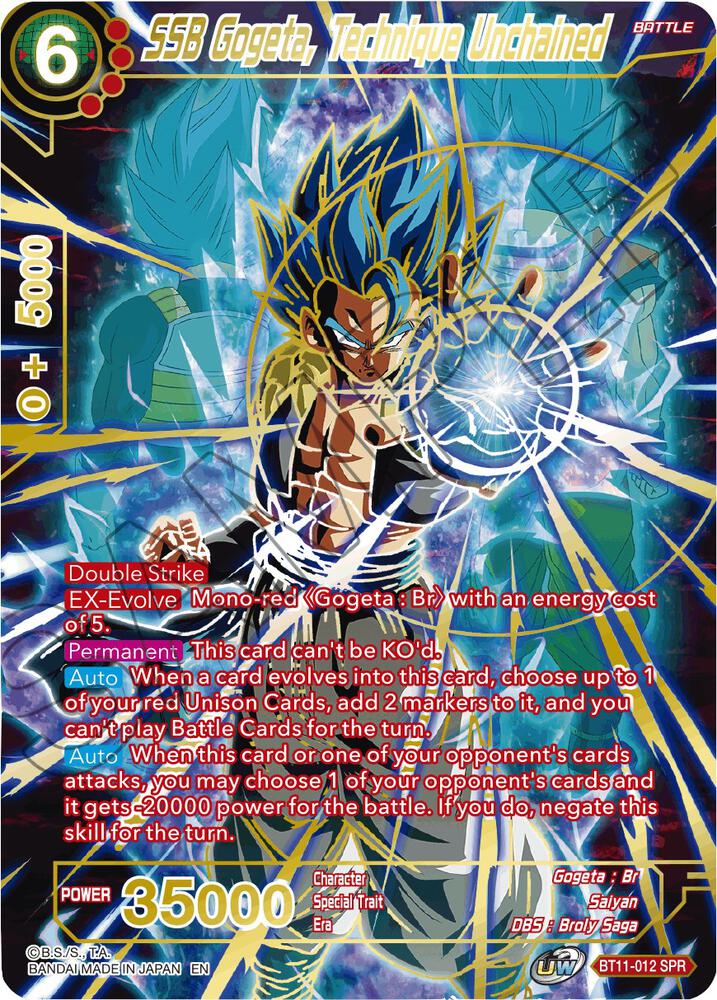 SSB Gogeta, Technique Unchained (SPR) BT11-012 card from Vermilion Bloodline