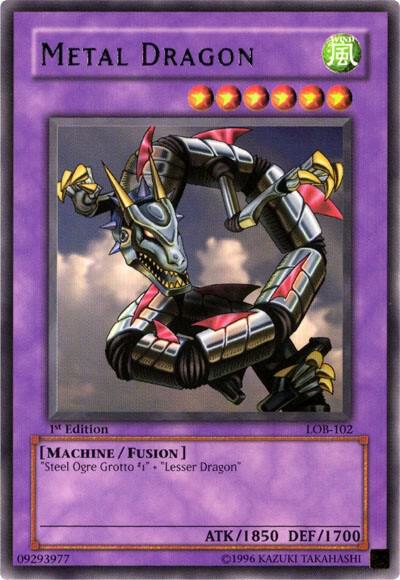 Metal Dragon LOB-102 card from The Legend of Blue Eyes White Dragon