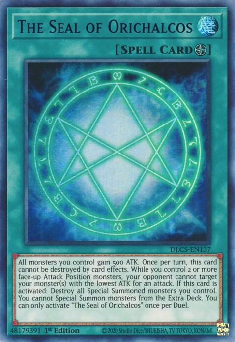 The Seal of Orichalcos (Blue) DLCS-EN137 card from Dragons of Legend: The Complete Series