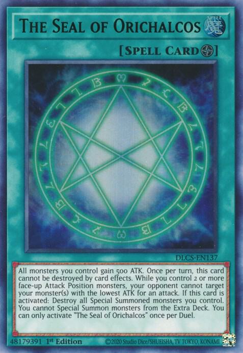 The Seal of Orichalcos (Green) DLCS-EN137 card from Dragons of Legend: The Complete Series