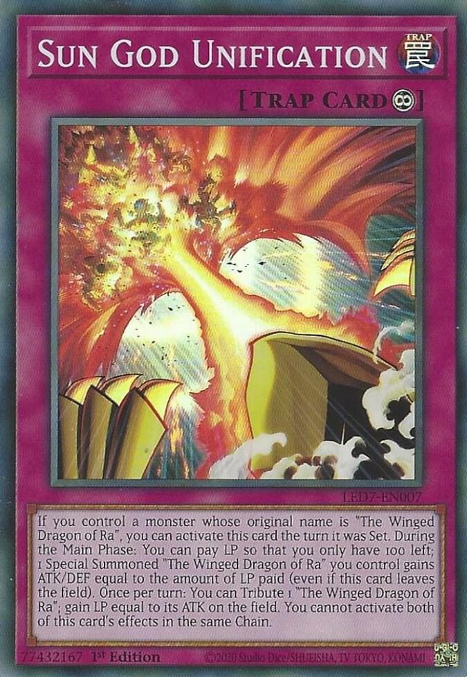 Sun God Unification LED7-EN007 card from Legendary Duelists: Rage of Ra