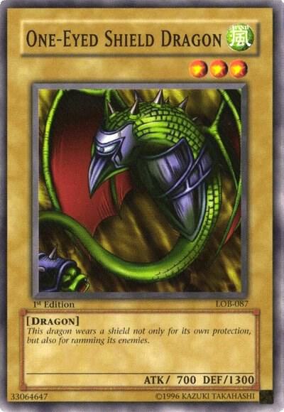 One-Eyed Shield Dragon LOB-087 card from The Legend of Blue Eyes White Dragon
