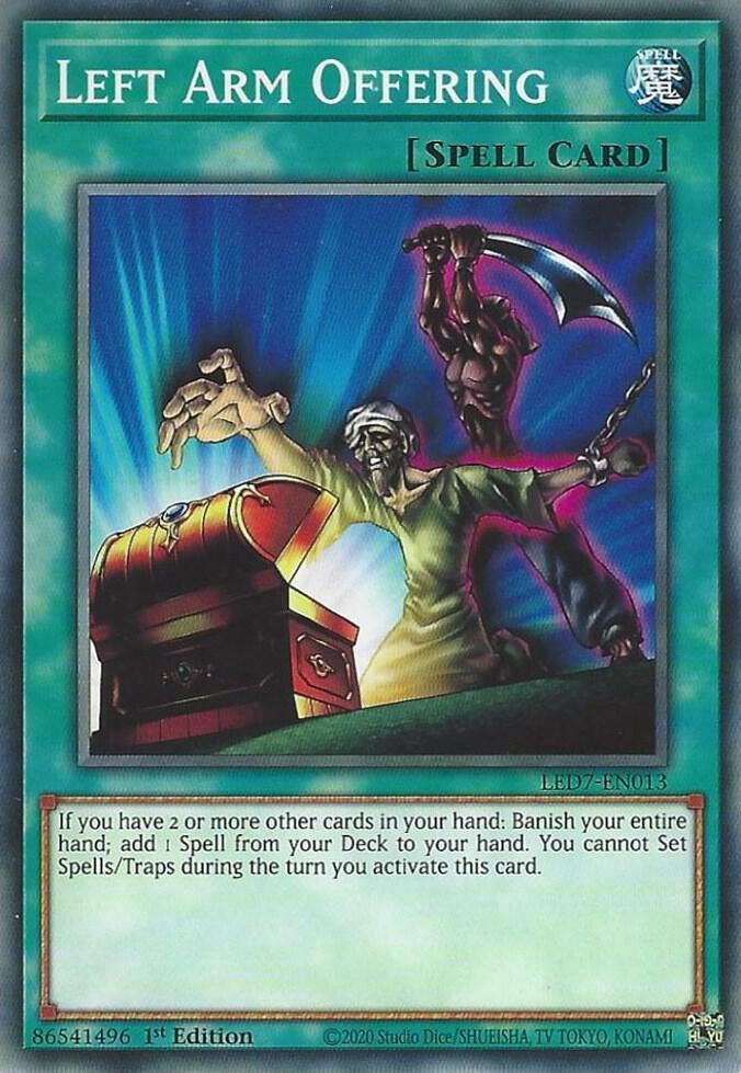 Left Arm Offering LED7-EN013 card from Legendary Duelists: Rage of Ra