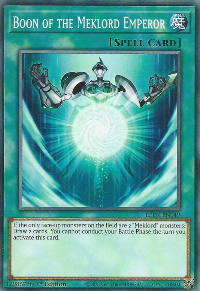 Boon of the Meklord Emperor LED7-EN049 card from Legendary Duelists: Rage of Ra
