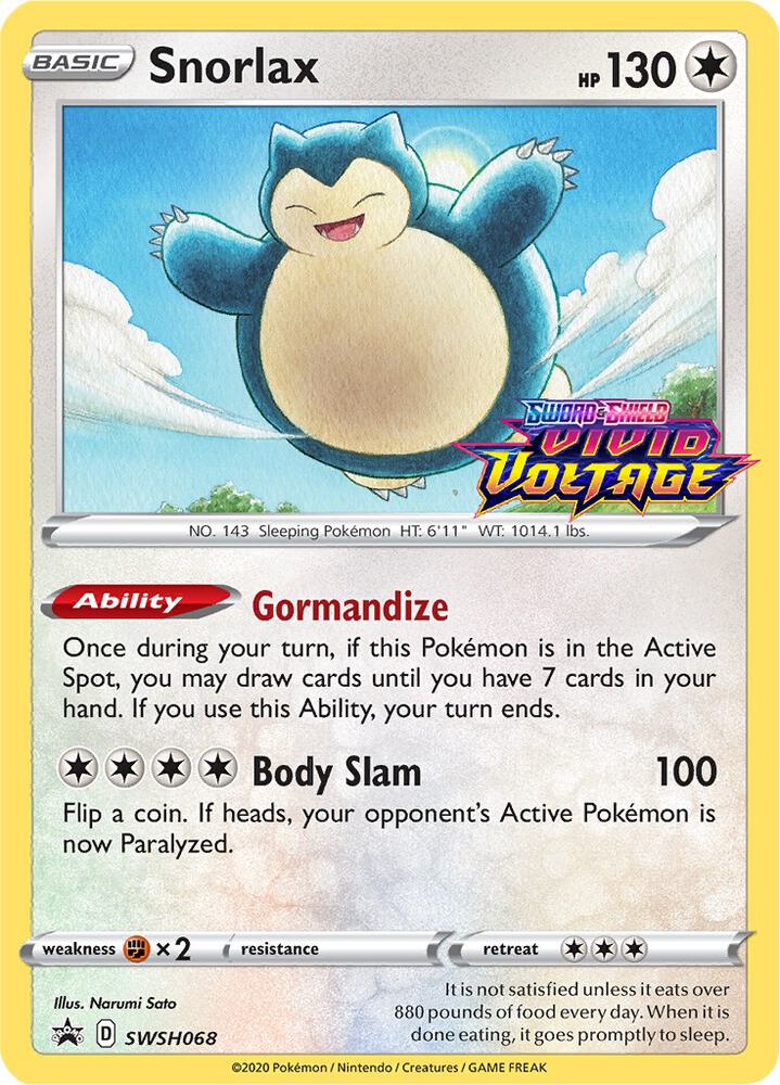 Snorlax (Prerelease) SWSH068 card from SWSH: Sword & Shield Promo Cards