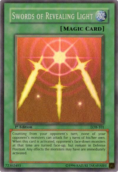 Swords of Revealing Light LOB-101 card from The Legend of Blue Eyes White Dragon