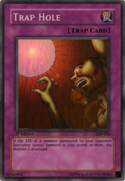Trap Hole LOB-058 card from The Legend of Blue Eyes White Dragon