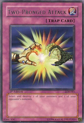 Two-Pronged Attack LOB-061 card from The Legend of Blue Eyes White Dragon