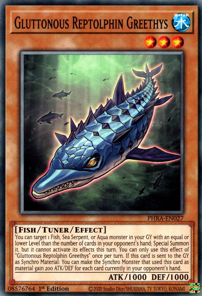 Gluttonous Reptolphin Greethys PHRA-EN027 card from Phantom Rage