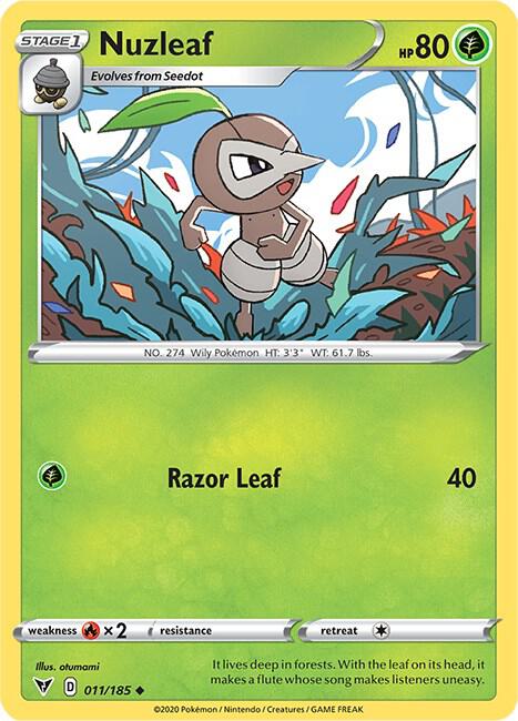 Nuzleaf 011/185 card from SWSH04: Vivid Voltage