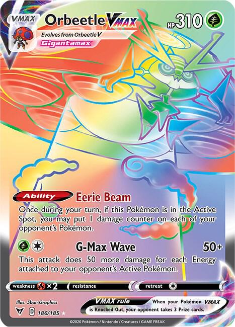 Orbeetle VMAX (Secret) 186/185 card from SWSH04: Vivid Voltage