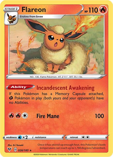 Flareon 026/185 card from SWSH04: Vivid Voltage