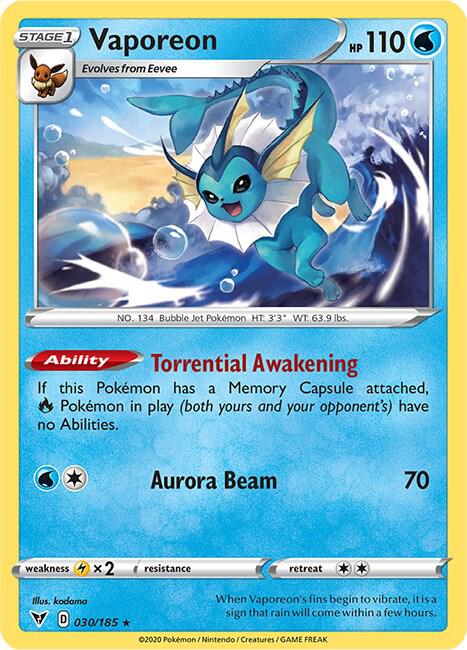 Vaporeon 030/185 card from SWSH04: Vivid Voltage