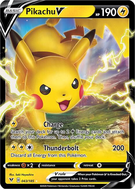 Pikachu V 043/185 card from SWSH04: Vivid Voltage