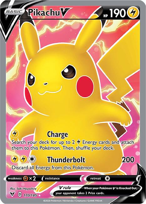 Pikachu V (Full Art) 170/185 card from SWSH04: Vivid Voltage