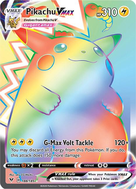 Pikachu VMAX (Secret) 188/185 card from SWSH04: Vivid Voltage