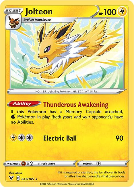 Jolteon 047/185 card from SWSH04: Vivid Voltage