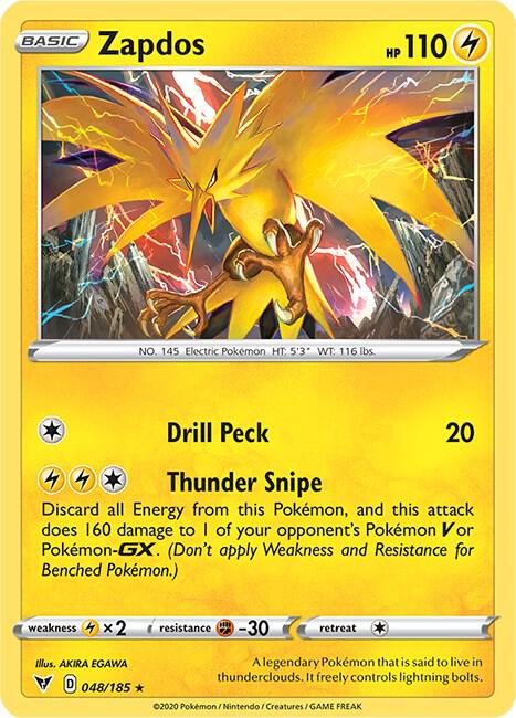 Zapdos 048/185 card from SWSH04: Vivid Voltage