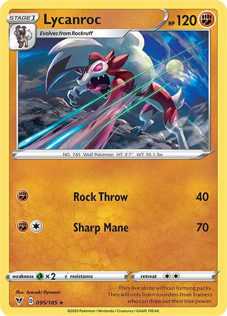 Lycanroc 095/185 card from SWSH04: Vivid Voltage