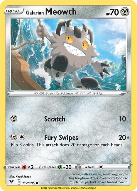 Galarian Meowth 112/185 card from SWSH04: Vivid Voltage
