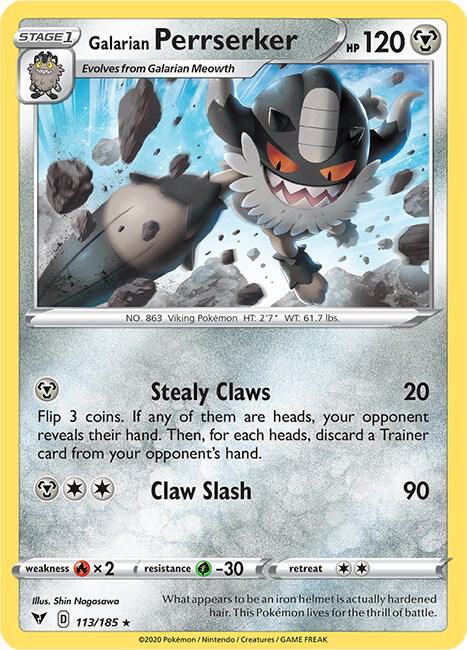 Galarian Perrserker 113/185 card from SWSH04: Vivid Voltage