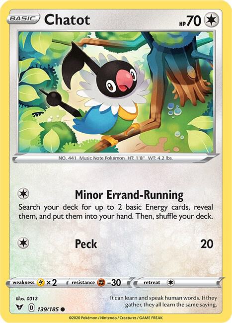 Chatot 139/185 card from SWSH04: Vivid Voltage