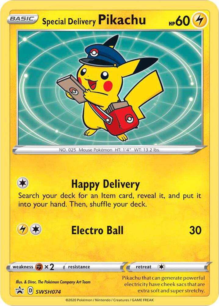 Special Delivery Pikachu SWSH074 card from SWSH: Sword & Shield Promo Cards
