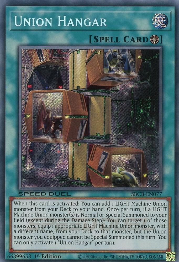 Union Hangar (Secret) SBCB-EN077 card from Speed Duel: Battle City Box