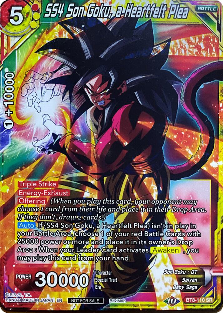 SS4 Son Goku, a Heartfelt Plea BT8-110 card from Revision Pack 2020