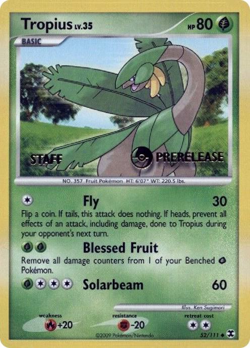 Tropius (Prerelease) [Staff] 52/111 card from Nintendo Promos