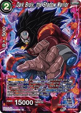 Dark Broly, the Shadow Warrior EX16-04 card from Expansion Deck Box Set 16: Ultimate Deck