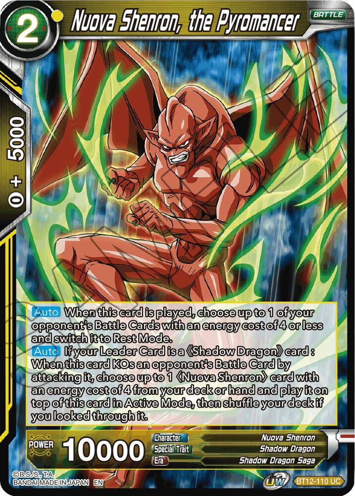 Nuova Shenron, the Pyromancer BT12-110 card from Vicious Rejuvenation