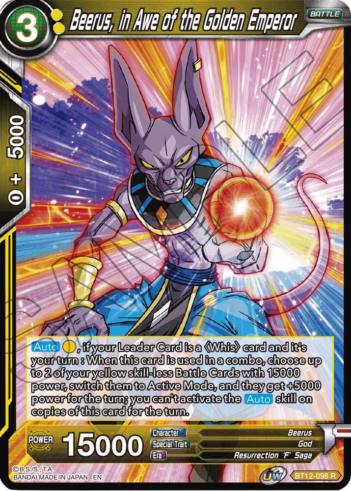 Beerus, in Awe of the Golden Emperor BT12-098 card from Vicious Rejuvenation