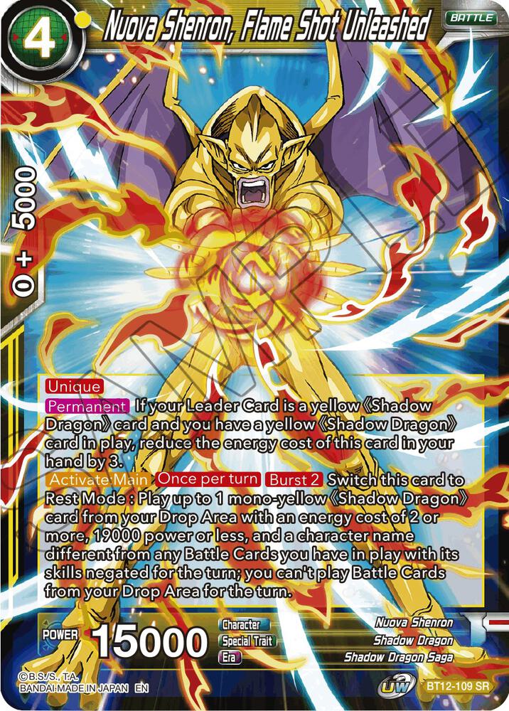 Nuova Shenron, Flame Shot Unleashed BT12-109 card from Vicious Rejuvenation