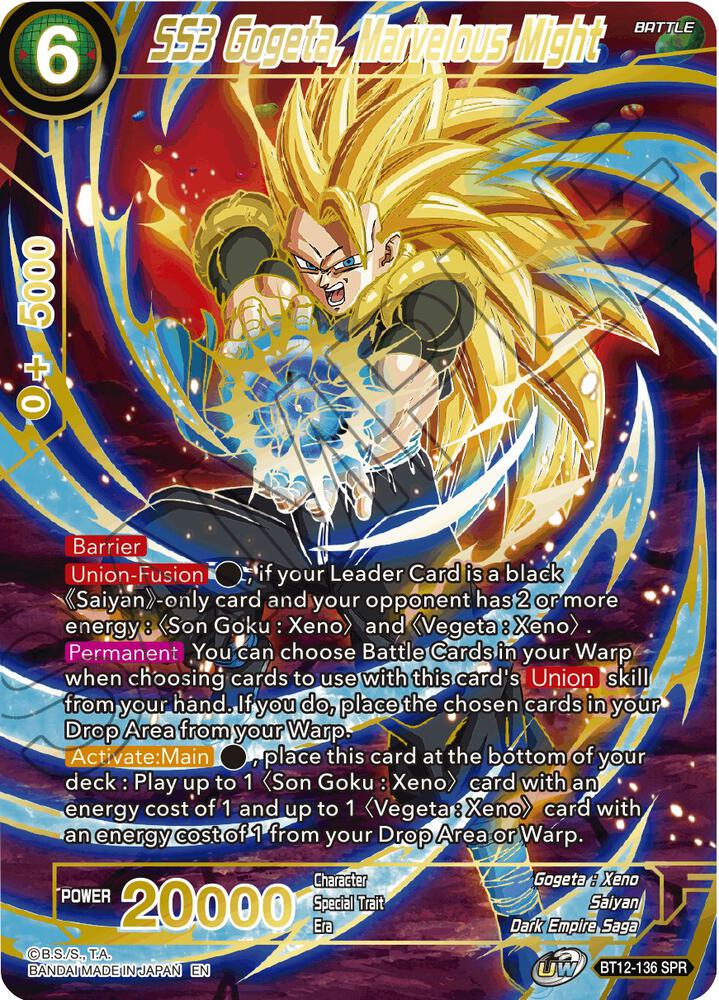 SS3 Gogeta, Marvelous Might (SPR) BT12-136 card from Vicious Rejuvenation